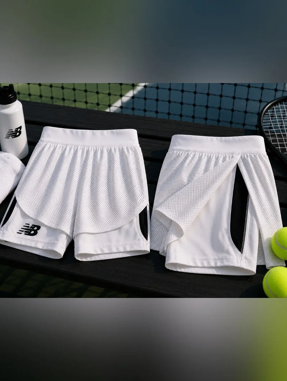 New Balance Women’s Mesh Overlay 2-in-1 Athletic Shorts White Size L NWT